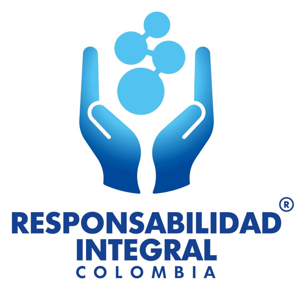 Logo de Responsabilidad Integral Colombia con dos manos azules sosteniendo esferas.