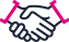 Icono de un apretón de manos en color negro con líneas rosas.