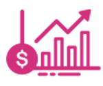 Icono de un gráfico de barras con una flecha ascendente y un símbolo de dólar.